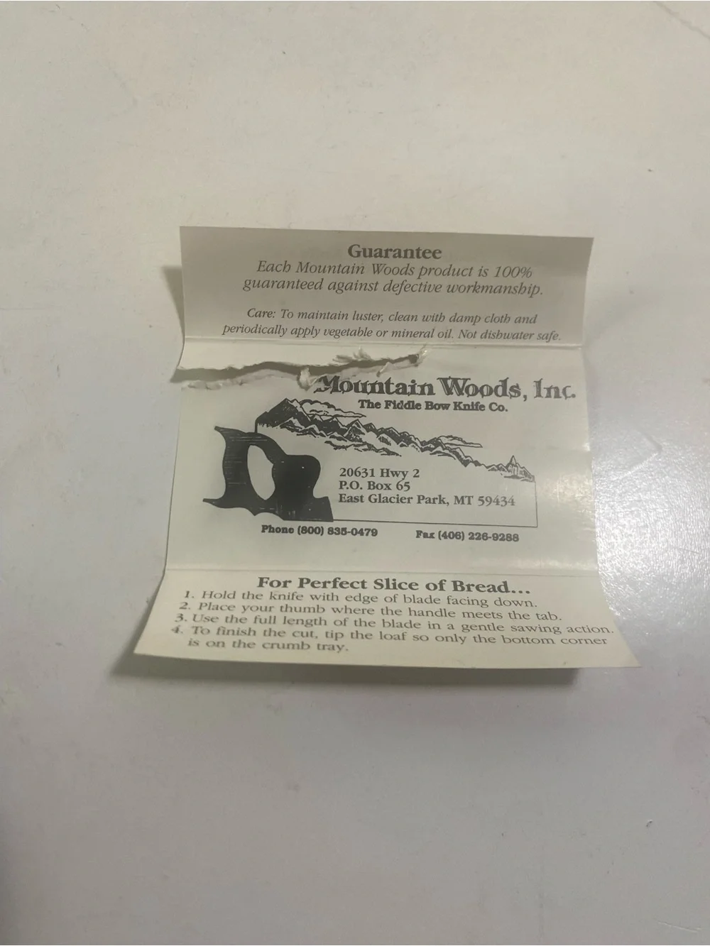 Cherry Mountain Woods Original Wooden Fiddle Bow Bread Knife With Original Box